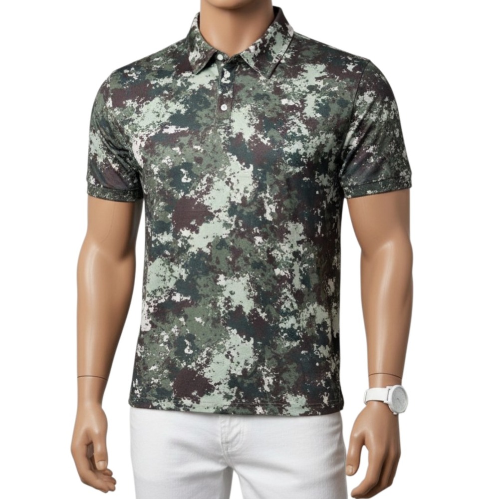 Novelty Men's 2XL Green Camo Golf Polo Shirt w/ Sleeve Pencil Pocket‎ NEW IN BAG